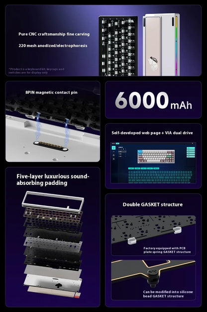 Weikav Nut65 Tri-Mode 6000mAh Mechanical Gaming Keyboard Kit QWERTY Wired/Wireless ARGB Rhythm DIY AO&EP Sound Reactive Lighting