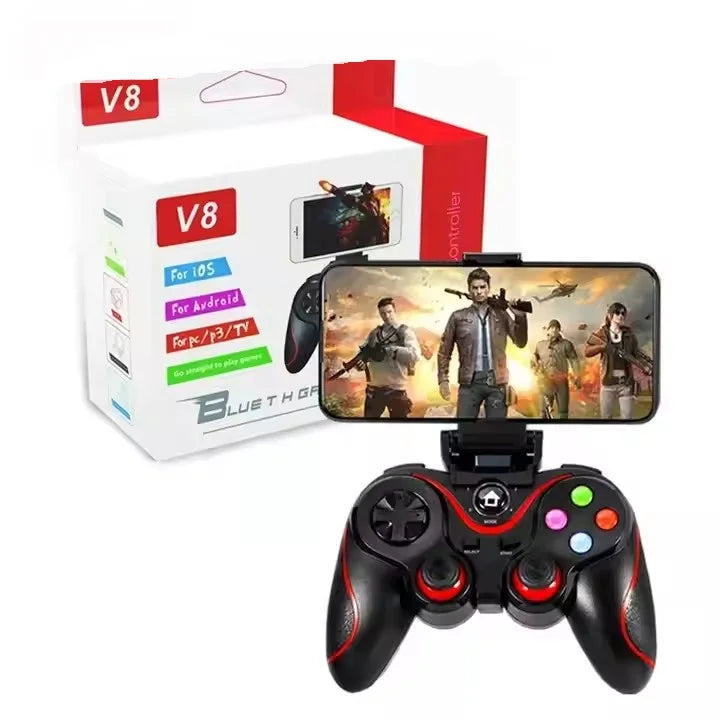 Hot Selling V8 BT Gamepad Wireless Gaming Controller Compatible with IOS Android Phone Holder