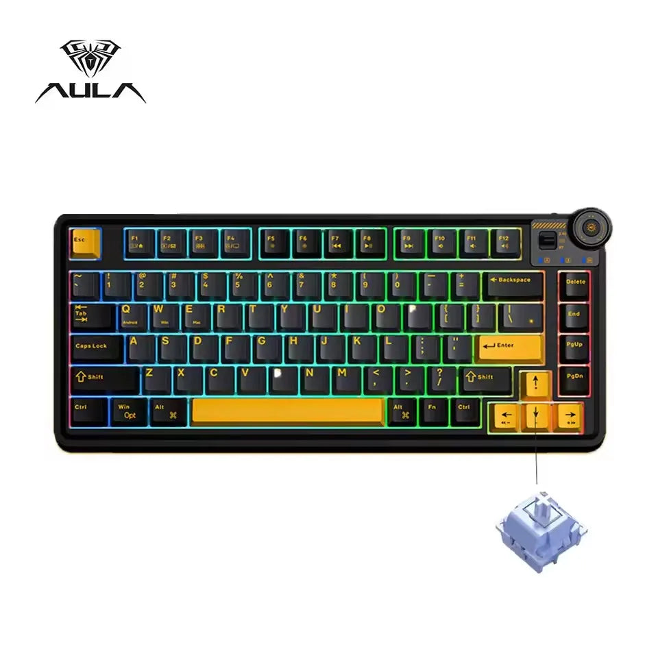 Aula AU75 Wireless Gaming Mechanical Keyboards Tri-Mode 2.4G/BT/Wired Hot Swappable With RGB Backlit Media Knob 75 Key Keyboards