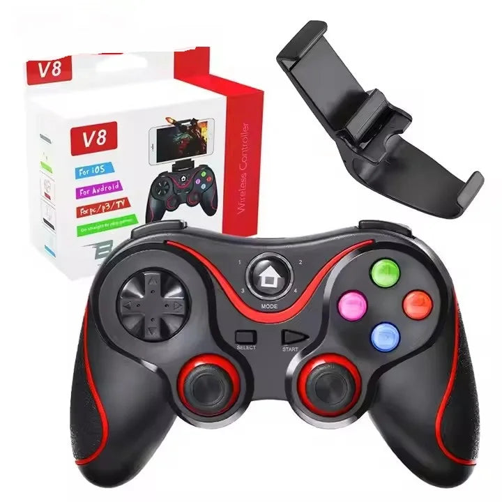 Hot Selling V8 BT Gamepad Wireless Gaming Controller Compatible with IOS Android Phone Holder