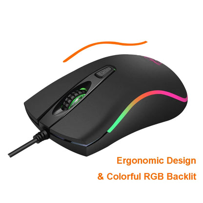 Umila USB Wired Gaming Mouse with RGB Backlit Ergonomic Design 1600 DPI 4 Buttons 1.5m Cable for Both Hands for PC Gamers