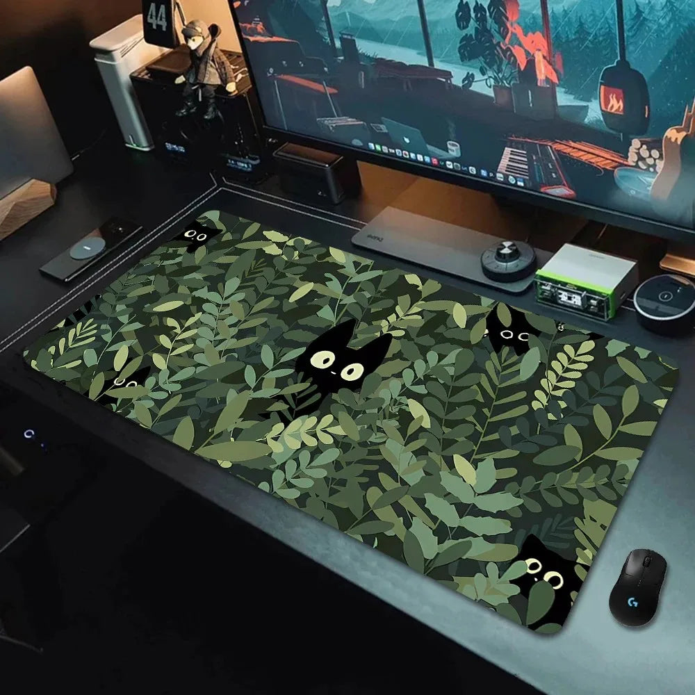 Kawaii Black Cat Mousepad Xxl PC Gaming Mouse Pads Gamer Mats Teclado Pad Mat Laptop Office Carpet 900X400