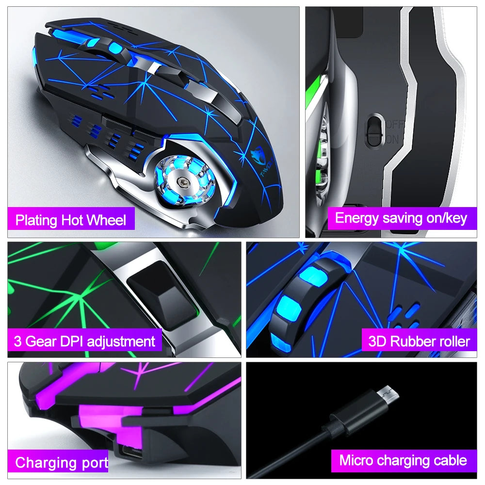 T-WOLF Q13 OEM/ODM 2.4G BT Wireless Mouse Mobile Supported Hyper Speed Wireless Rgb Backlit 6d Gaming Pc Mouse