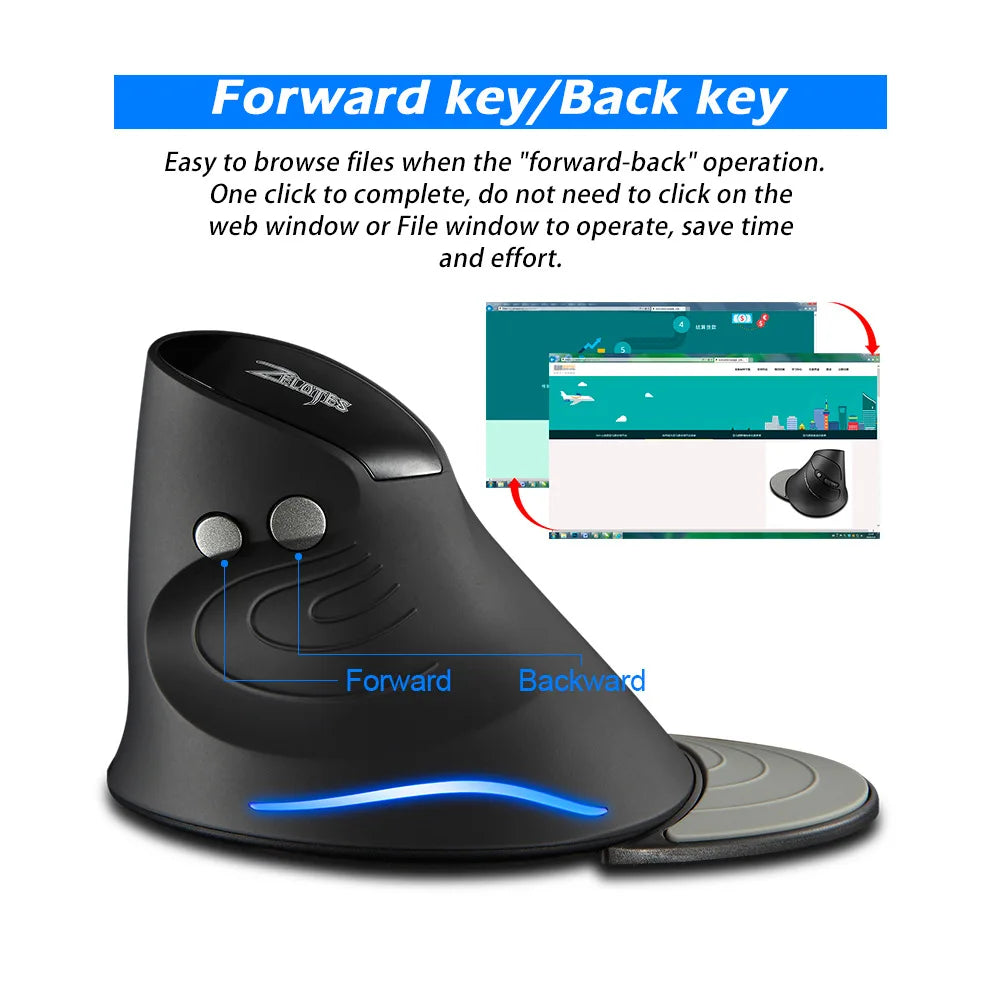 ZELOTES F-17 2.4GHz Wireless Right-Handed Gaming Mouse Vertical Optical Design RGB Backlit 6 Keys with 3 Adjustable DPI