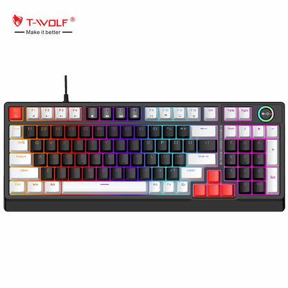 T-WOLF T50 Wired Mechanical Keyboard 85% Keyboard 97 Keys Hot Swappable Blue Switch Gaming USB Wired RGB Light Led Keyboard Game
