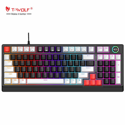 T-WOLF T50 Wired Mechanical Keyboard 85% Keyboard 97 Keys Hot Swappable Blue Switch Gaming USB Wired RGB Light Led Keyboard Game