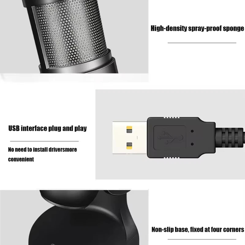 2024 Hot Sale Professional RGB Gaming Podcast Mic USB Studio Condenser Wired Microphone for Streaming Vocal Recording Teaching