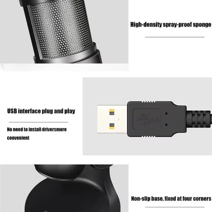 2024 Hot Sale Professional RGB Gaming Podcast Mic USB Studio Condenser Wired Microphone for Streaming Vocal Recording Teaching