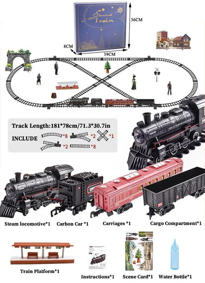 Classical Railway Train Slot Toys ABS Water Steam Locomotive Add Water to Smoke Electric Train Set with Light & Sound