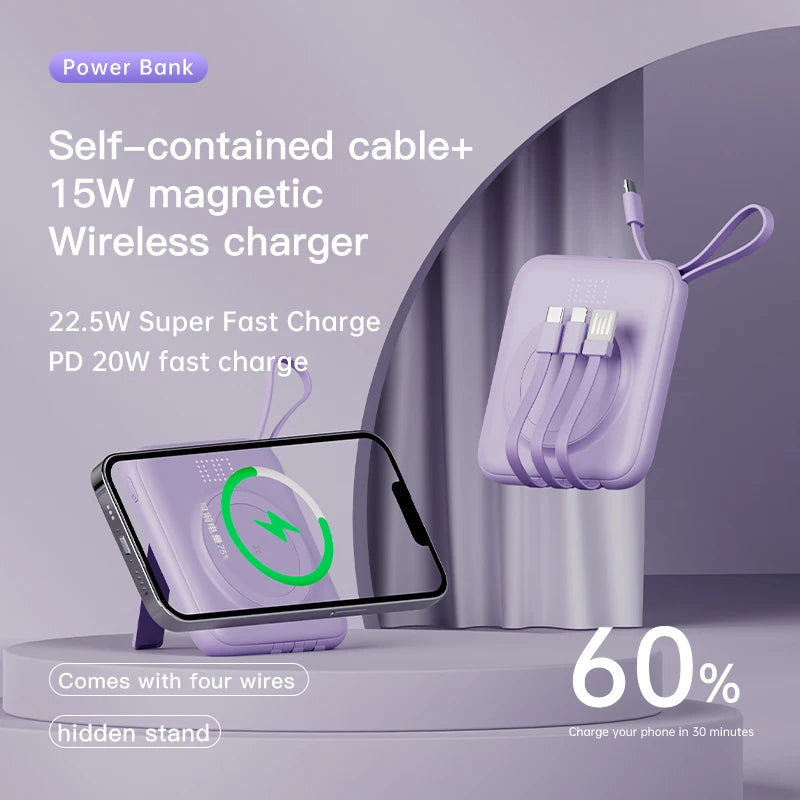 Q12 Mini Magnetic Wireless Power Bank Holder Portable Hanging Rope Design Fast Charging Mobile Power Bank 10000mAh 20W