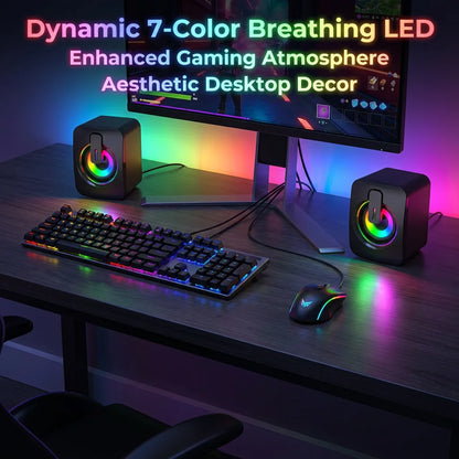 7-Color LED RGB Computer Speakers USB Powered 3W*2 Wired PC Speakers 2.0 Stereo Sound for Gaming Desktop Laptop PC