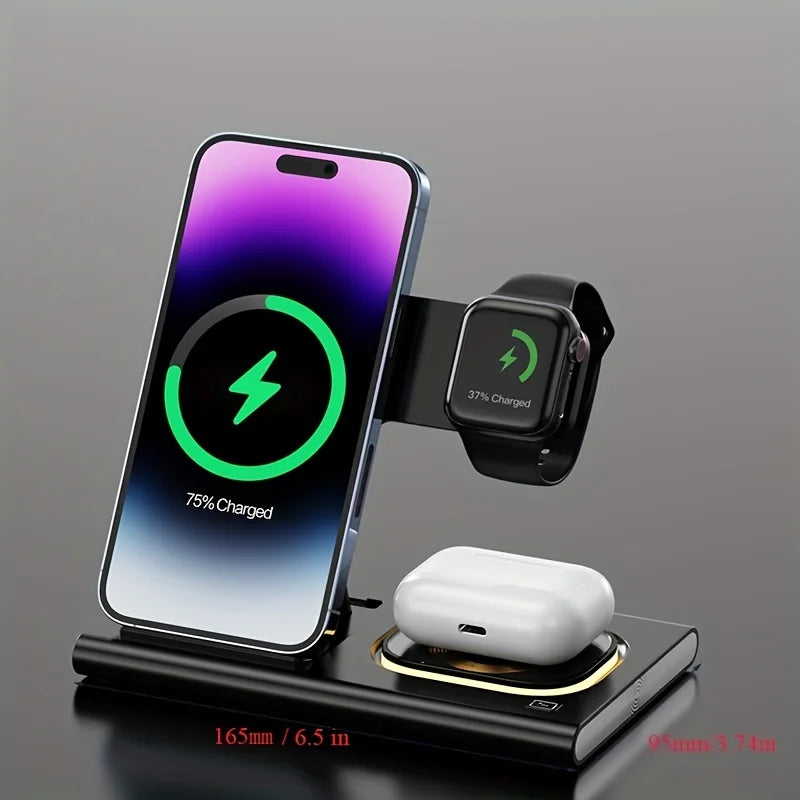 15W 3 in 1 Foldable Wireless Charger Charging Station for iPhone 15 14 13 12 11 Xr XS Max Pro Max Plus IWatch Air Pods