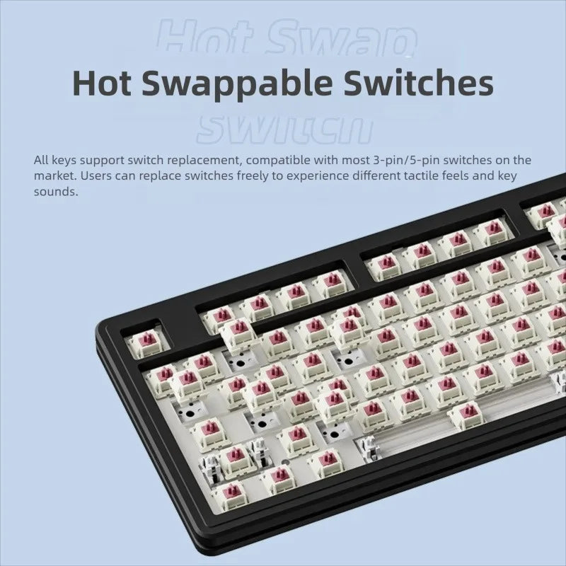 Gasket 87 Keys TKL Layout Wireless Wired Hot-Swappable Switch Programmable Spill Resistant USB Type-C Gaming Mechanical RGB