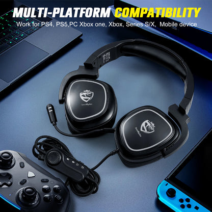 S22 USB On-Ear Gaming Headphones with Noise Canceling RGB Lighting 170cm Cord for PS4/PS5 Phones Laptops with Mic