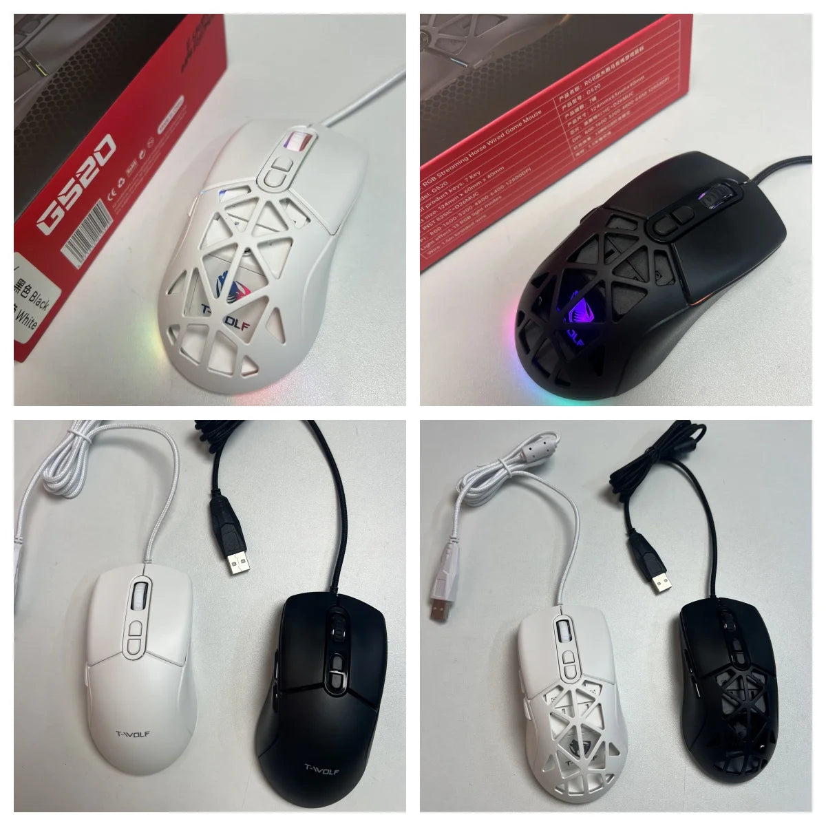 T-WOLF G520 Gaming Mouse RGB Cable Game Mouse INST 8251 Magnetic Back Cover Hole Game Mouse with Software for Laptop Pc Gaming