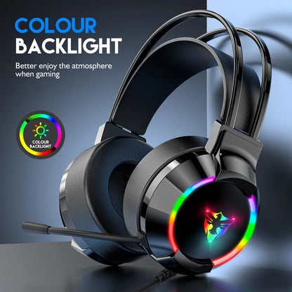 Computer E-sports Wired Gaming Headset Microphone 7.1 Channel RGB Luminous Leather Active Noise Hearing Aid Aviation