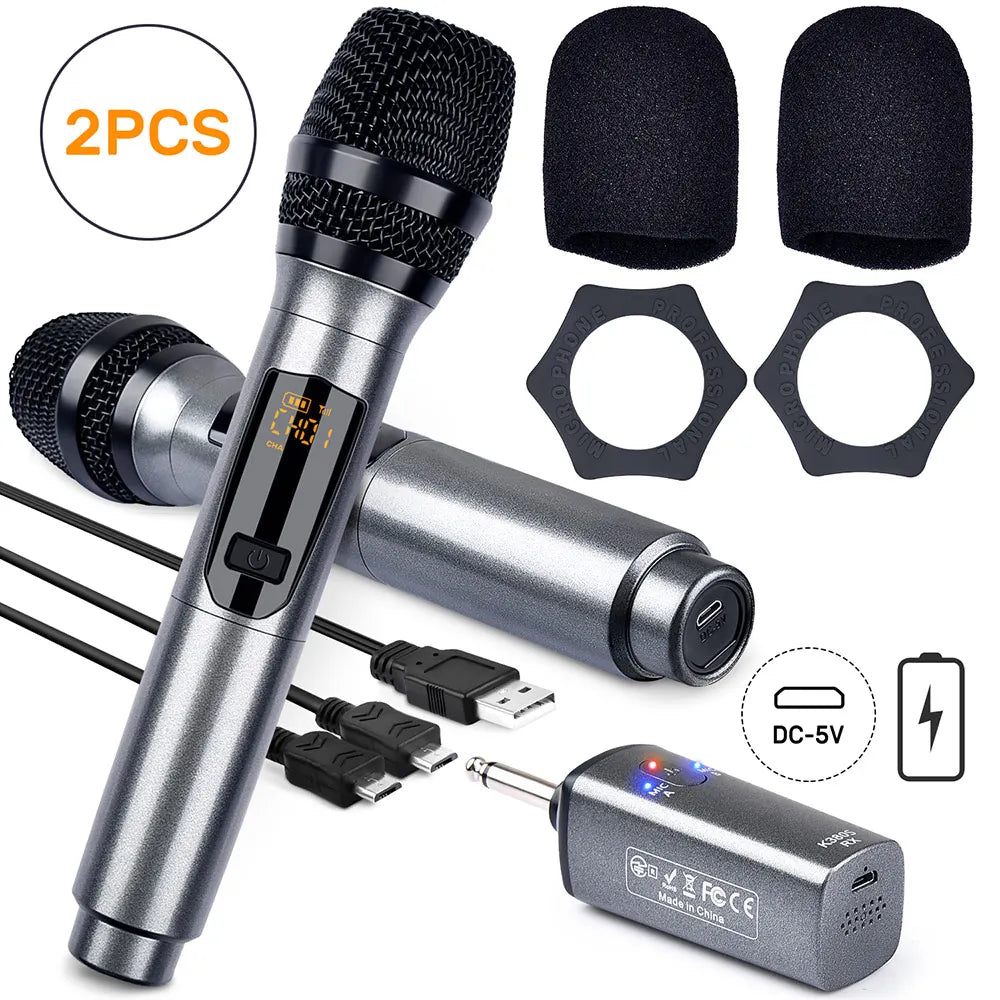 K380S Microphone Bundle Lapel Mic Microphone Video Mic UHF Handheld Wireless Microphone Mic 2 Mic & 1 Receiver For Family KTV