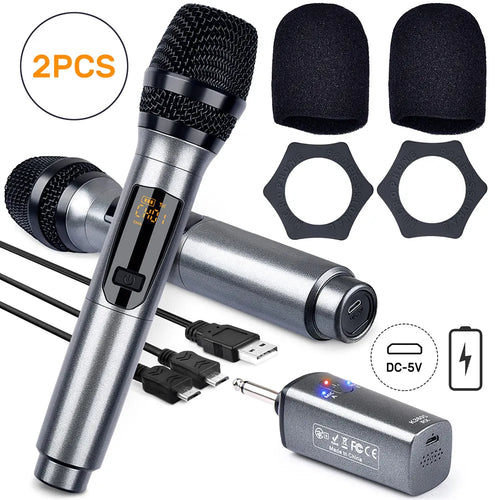 K380S Microphone Bundle Lapel Mic Microphone Video Mic UHF Handheld Wireless Microphone Mic 2 Mic & 1 Receiver For Family KTV