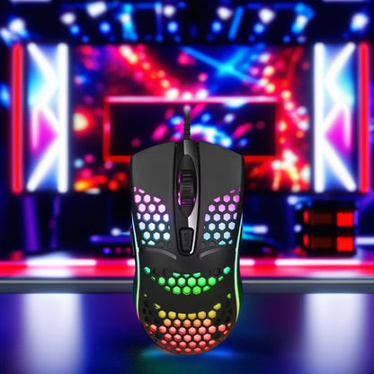 Umila Wired Gaming Mouse-Ergonomic Design with Honeycomb RGB Backlight 4D Tracking 2400DPI 1.5m USB Cable Both-Hand Orientation