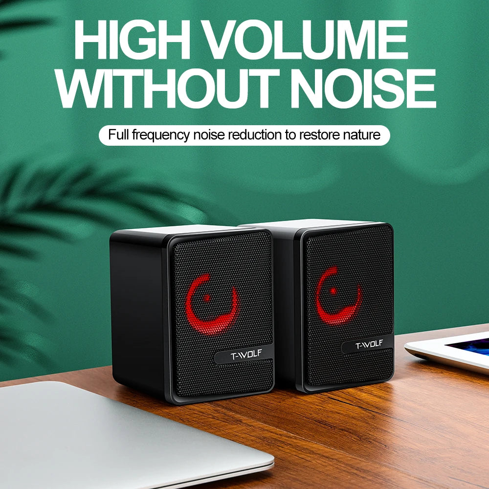 T-WOLF S3 Computer Desktop Speaker Stereo Sound LED Colorful Light Subwoofer Wired Home Theater System Multimedia Gaming Speaker