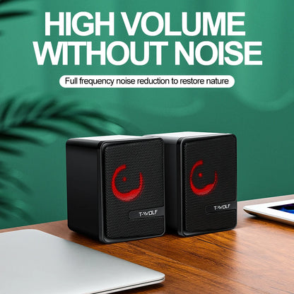 T-WOLF S3 Computer Desktop Speaker Stereo Sound LED Colorful Light Subwoofer Wired Home Theater System Multimedia Gaming Speaker
