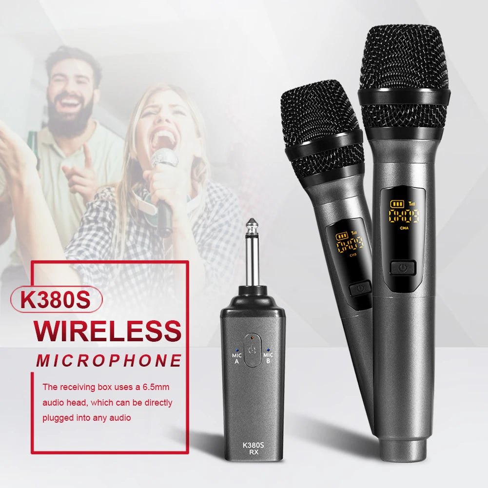K380S Microphone Bundle Lapel Mic Microphone Video Mic UHF Handheld Wireless Microphone Mic 2 Mic & 1 Receiver For Family KTV