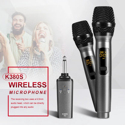 K380S Microphone Bundle Lapel Mic Microphone Video Mic UHF Handheld Wireless Microphone Mic 2 Mic & 1 Receiver For Family KTV