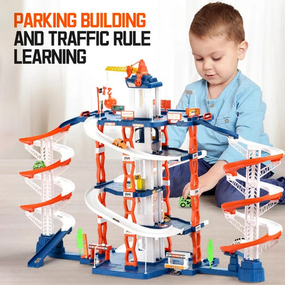 Children's Track Toy Simulated Parking Lot with Double Slide Toy Set Boys' Educational Holiday Birthday Gift Toy Set