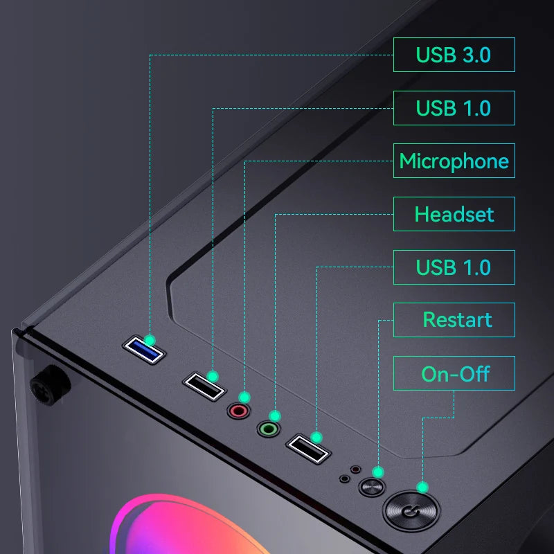 Snowman ATX Mid Tower Gaming Chassis Aluminum Alloy Tempered Glass Side Panel Optimized Airflow