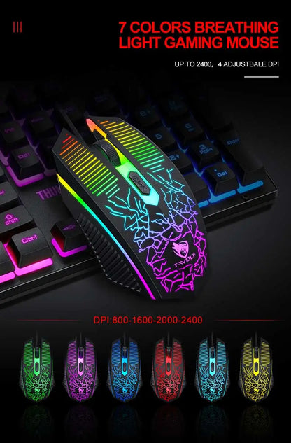 Hot Sale 4 in 1 Portable Wired Gaming Keyboard and Mouse Mousepad Headphone 4 in 1 Combos LED Light Gaming Set for Computer