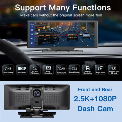 CARABC 10.25 Inch Carplay Screen Portable Waterproof Android Auto Display Screen for Car Universal Dashcam With Dash Cam