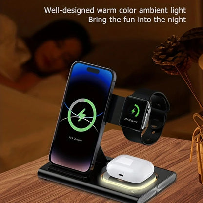 15W 3 in 1 Foldable Wireless Charger Charging Station for iPhone 15 14 13 12 11 Xr XS Max Pro Max Plus IWatch Air Pods