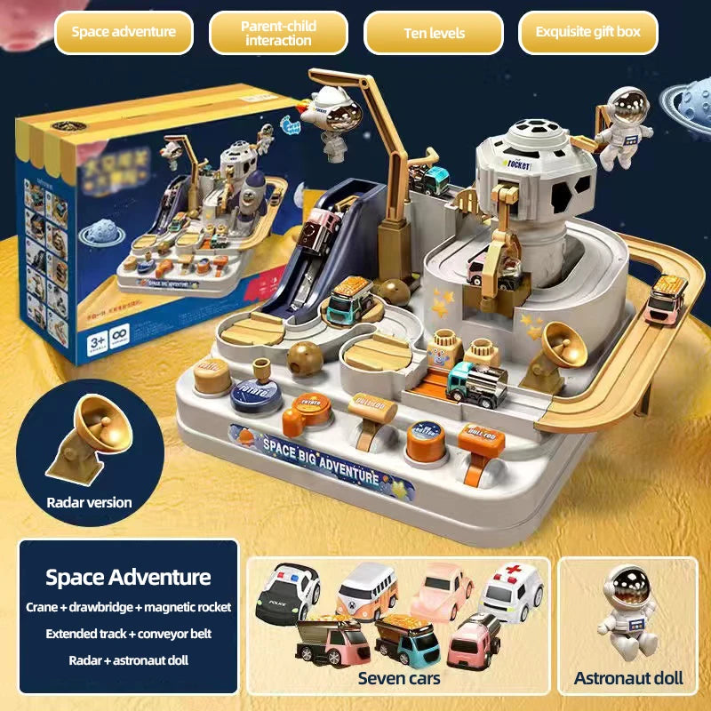 Children's Puzzle Car Adventure Game Track Parking Toy Car Set Astronaut Orbital Glide Car Toy Cosmic Adventure Educational Toys