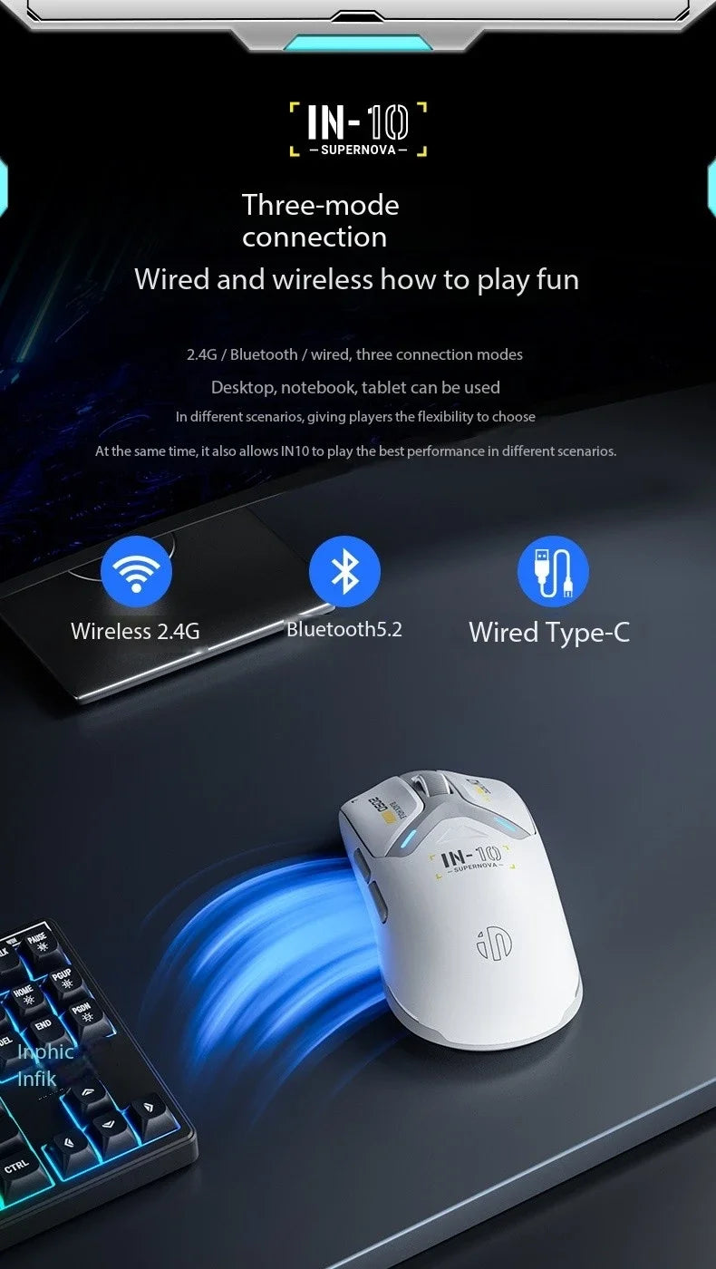 Inphic IN10 3D Ergonomic Lightweight Rechargeable for 2.4GHz Wireless Mouse Programmable 6 Buttons RGB Backlit Gaming