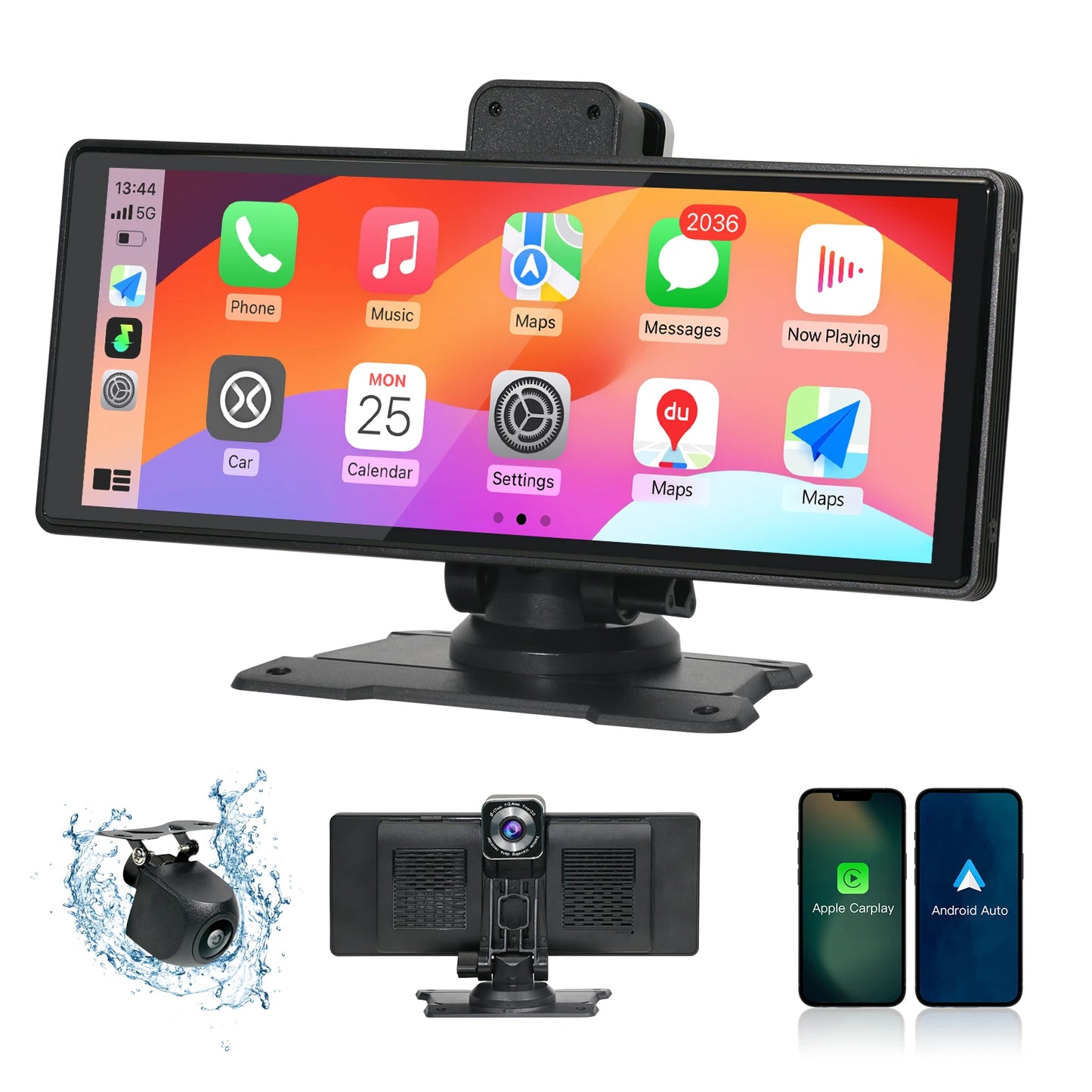 CARABC 10.25 Inch Carplay Screen Portable Waterproof Android Auto Display Screen for Car Universal Dashcam With Dash Cam