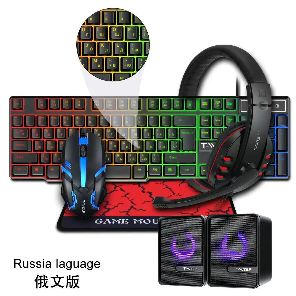 4 In1 Colorful Backlit Mouse and Large Size Mousepad and Gaming Headset and Keyboard Free Shipping