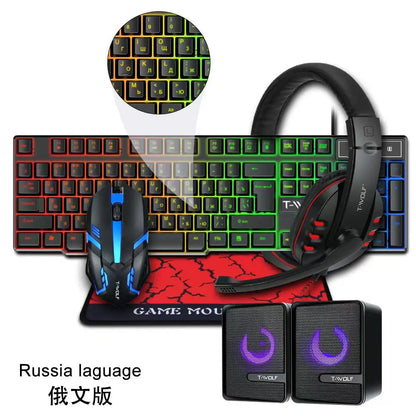4 In1 Colorful Backlit Mouse and Large Size Mousepad and Gaming Headset and Keyboard Free Shipping