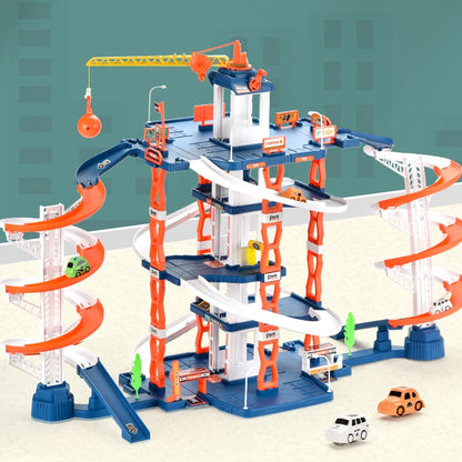 Children's Track Toy Simulated Parking Lot with Double Slide Toy Set Boys' Educational Holiday Birthday Gift Toy Set
