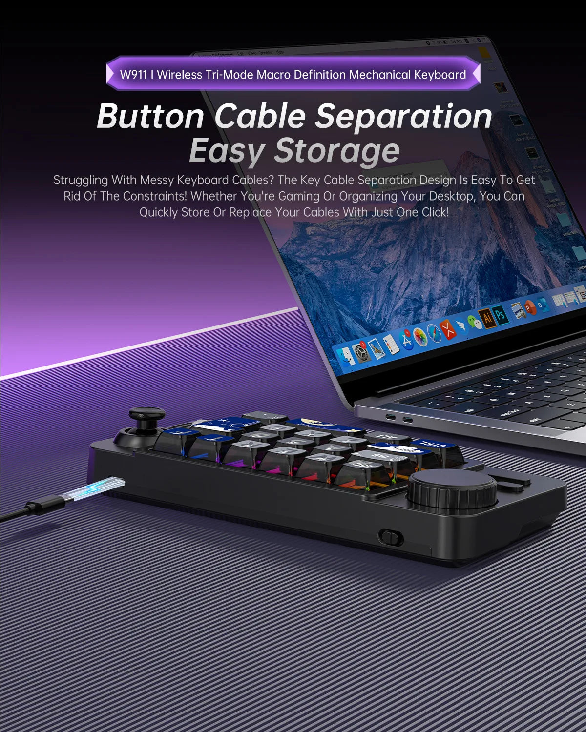 MKESPN SXS-W911 Wireless + BT + Wired Joystick Macro Definition RGB Hot-swappable Macro Definition Mechanical Gaming Keyboard