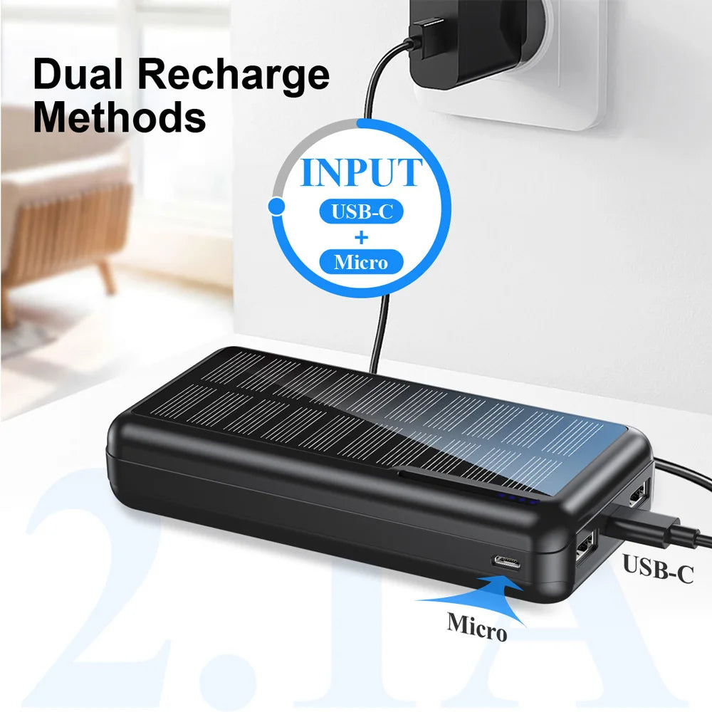 Portable Charging Treasure Large Capacity Outdoor Solar Mobile Power LED High Brightness Flashlight Mobile Battery Solar Charger