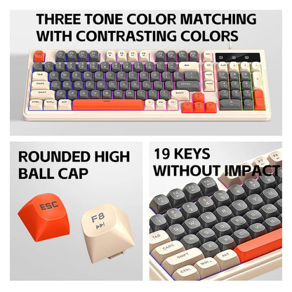 TF330 Wired Keyboard and Mouse 98 Keys LED Backlit Ergnomic Keyboard Mouse Set Gaming Mechanical Feeling Keyboard Mouse Set Pc