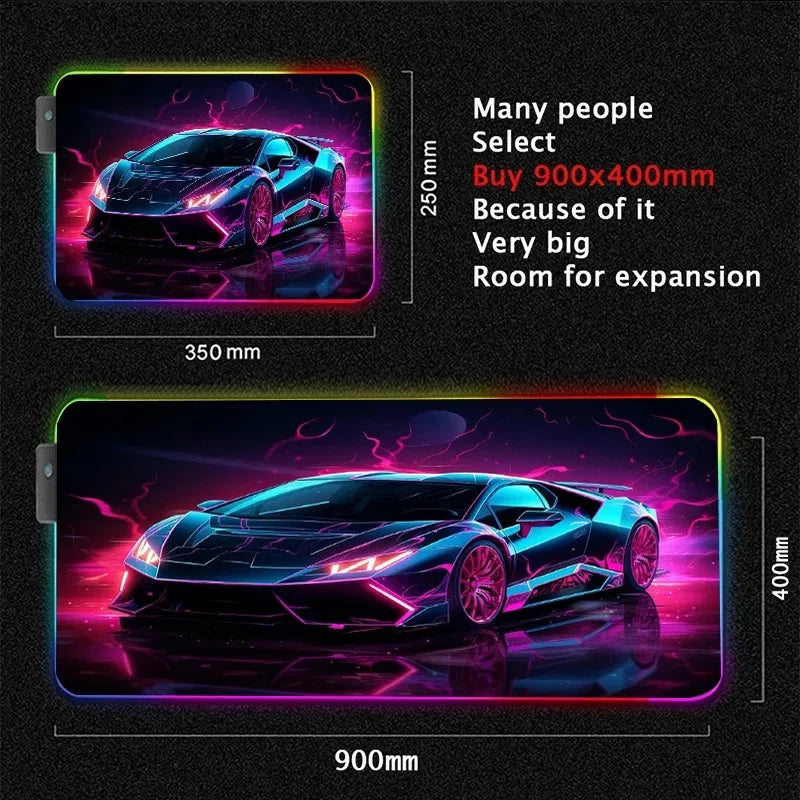 Futuristic Car RGB Stylish Cool Mouse Pad Gamer Black Mousepad Computer Desks Desk Mat PC Office Portable Keyboard Gaming Mats