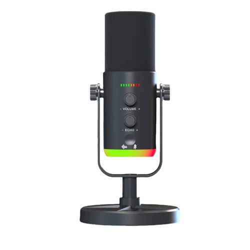 USB Plug RGB Wired Microphone Black & White Plastic Recording Studio Singing PC Gaming Streaming & Podcasting