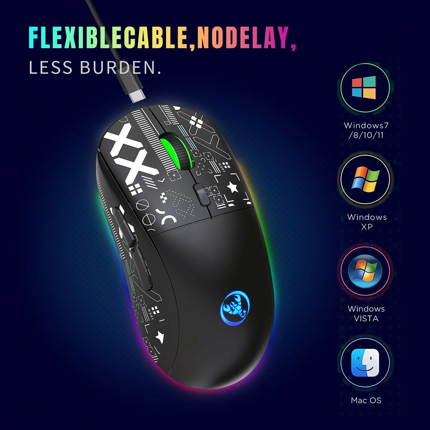 2.4G USB Wireless RGB Backlight Rechargeable Gaming Mouse for iPad Tablet Laptop Computer Right Hand Orientation