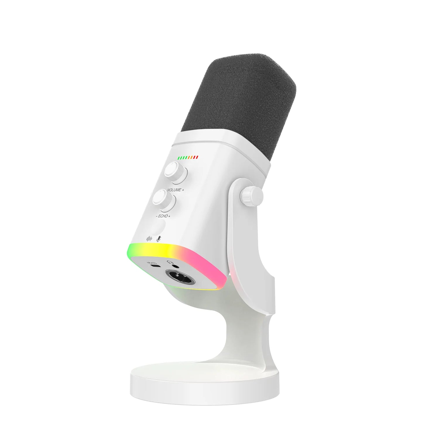USB Plug RGB Wired Microphone Black & White Plastic Recording Studio Singing PC Gaming Streaming & Podcasting