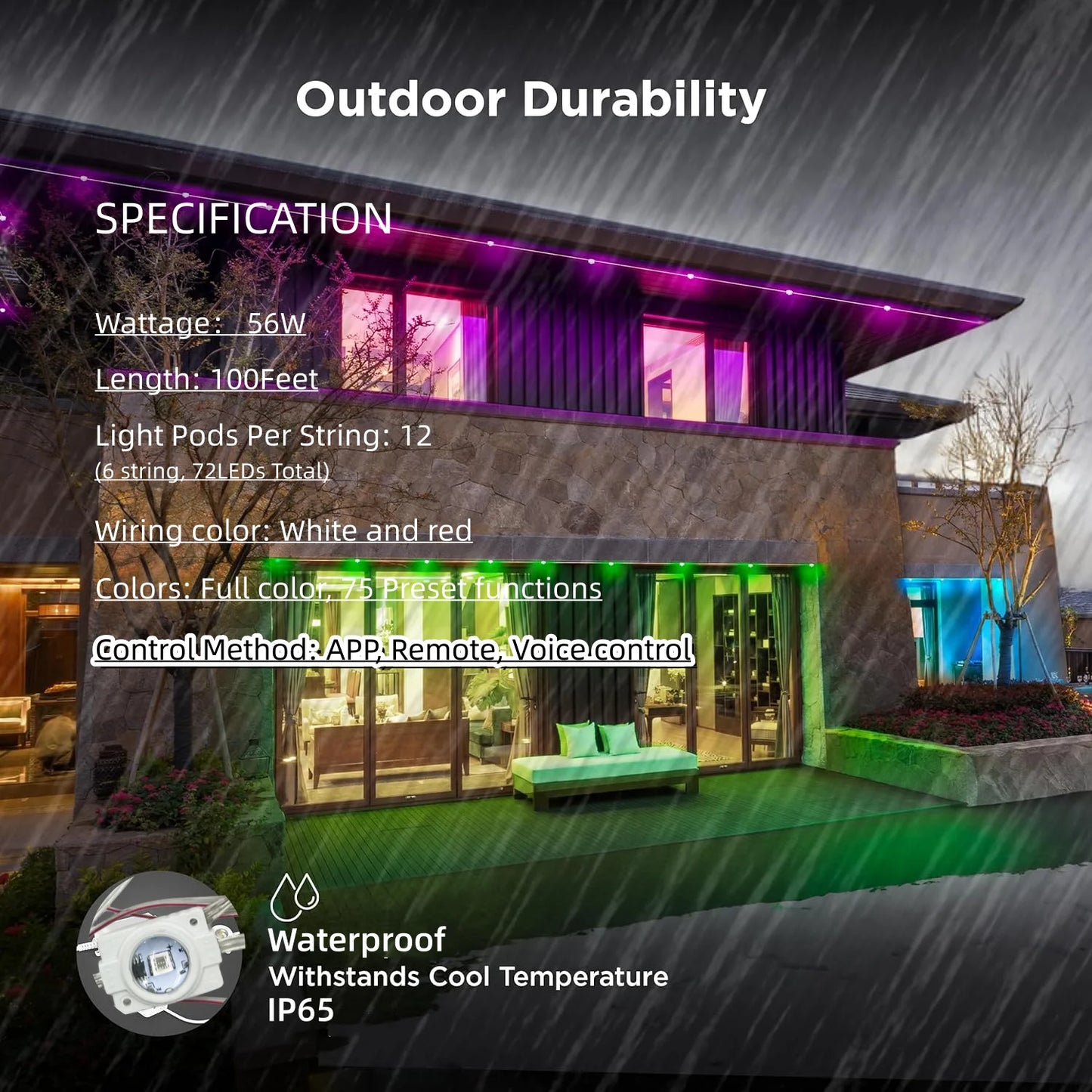 APP Control RGB LED Permanent Outdoor Eaves Light Smart Lighting Remote Voice Control bluetooth Holiday Decoration(72pcs/pack)