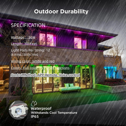 APP Control RGB LED Permanent Outdoor Eaves Light Smart Lighting Remote Voice Control bluetooth Holiday Decoration(72pcs/pack)