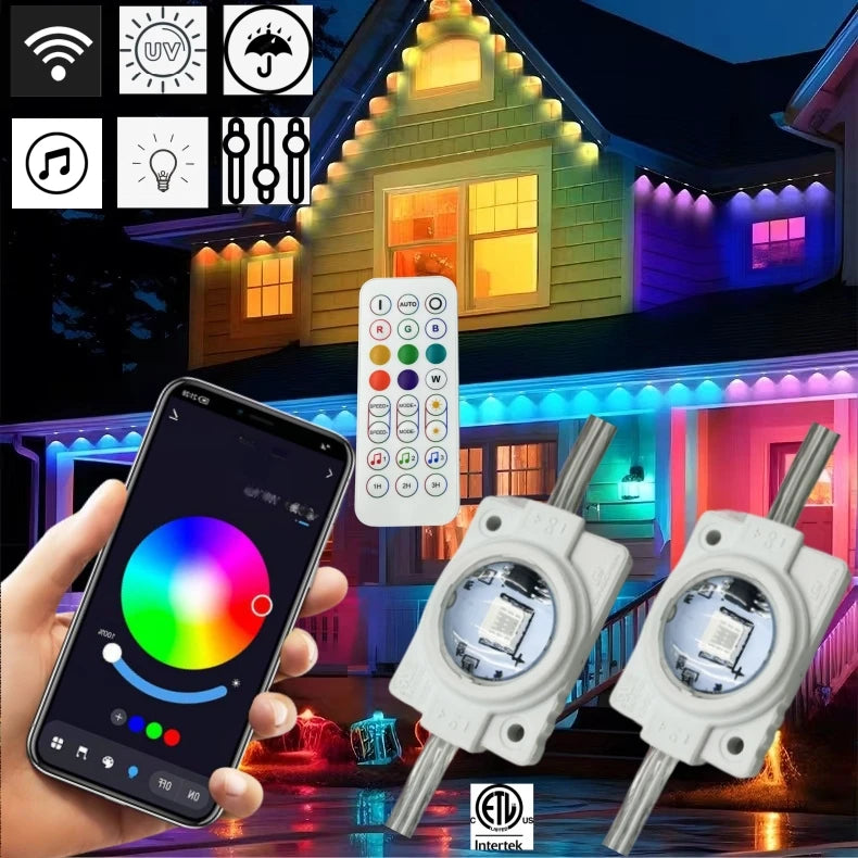 APP Control RGB LED Permanent Outdoor Eaves Light Smart Lighting Remote Voice Control bluetooth Holiday Decoration(72pcs/pack)
