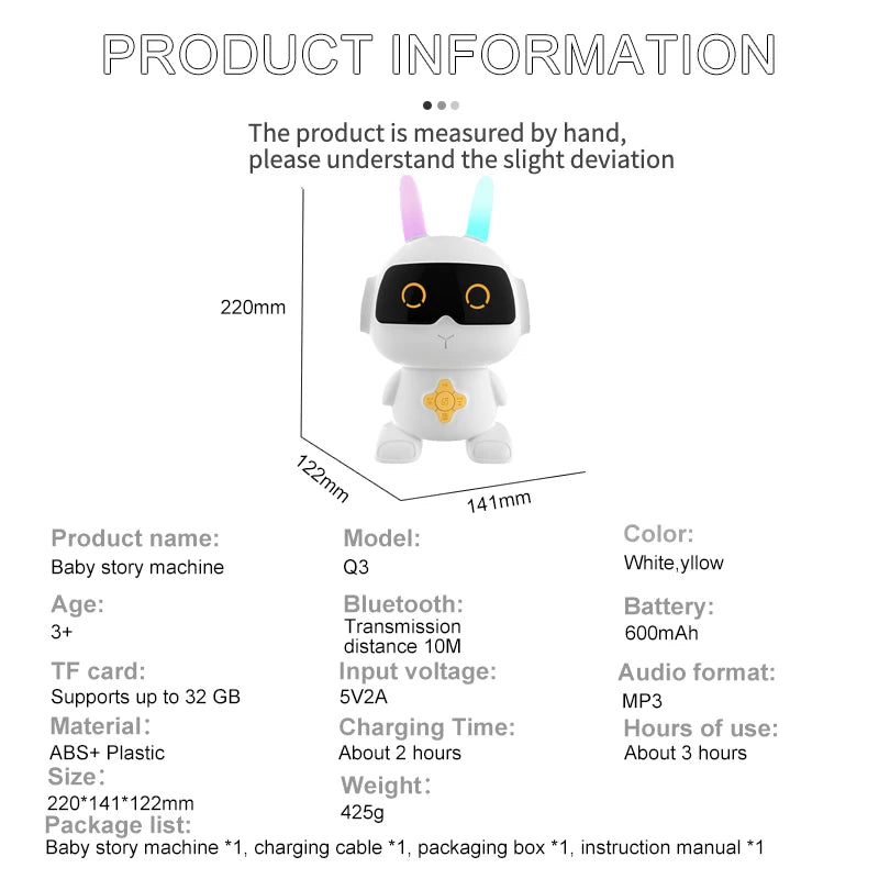 Rabbit Blue Tooth Speaker Education Baby Machine Song  Early Education Story Toy Robots Baby Toys ai  Songs ai toys for kids