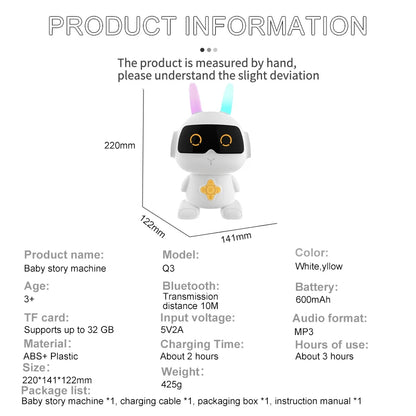Rabbit Blue Tooth Speaker Education Baby Machine Song  Early Education Story Toy Robots Baby Toys ai  Songs ai toys for kids